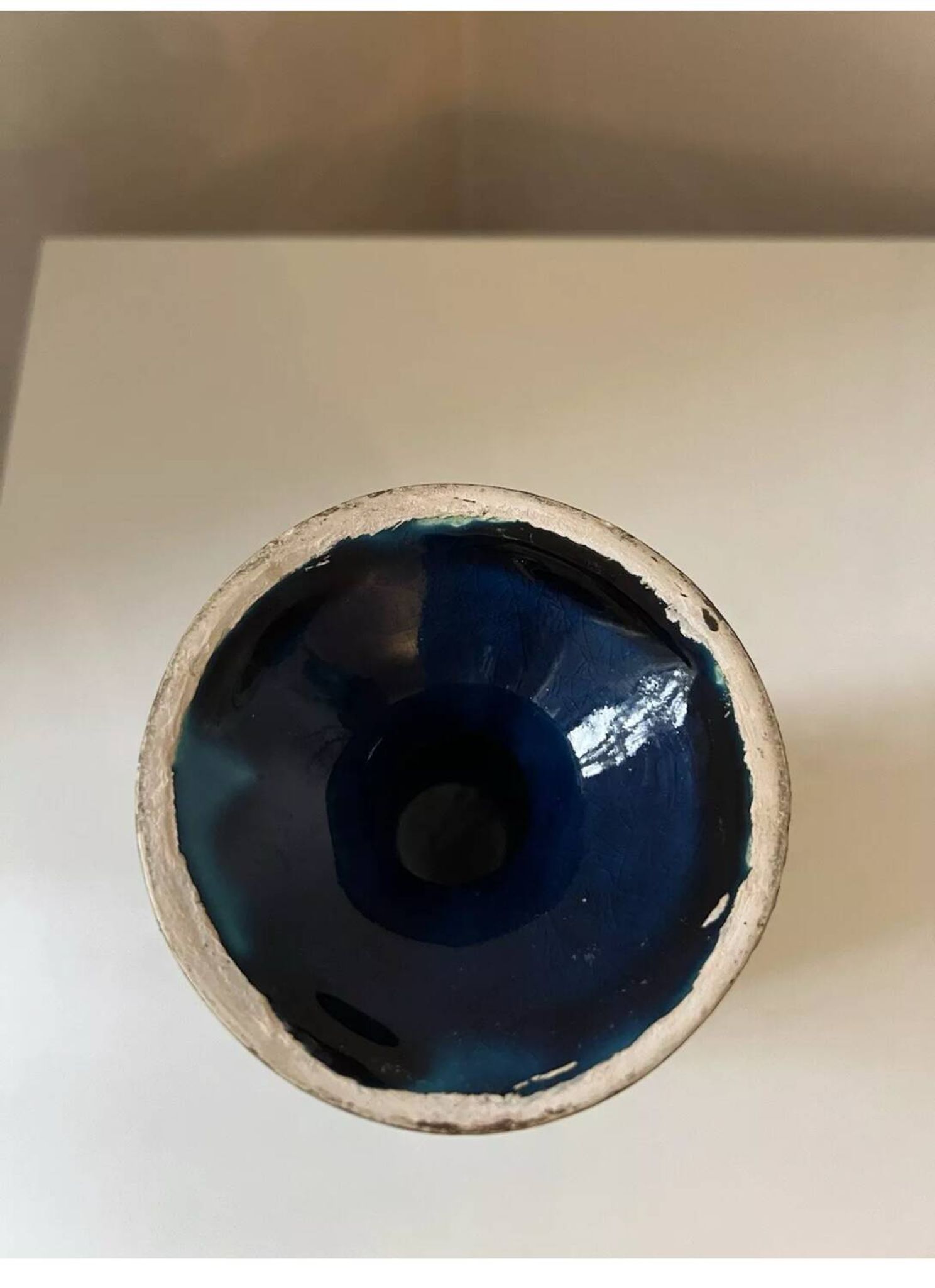 Vase pot verre céramique bleu