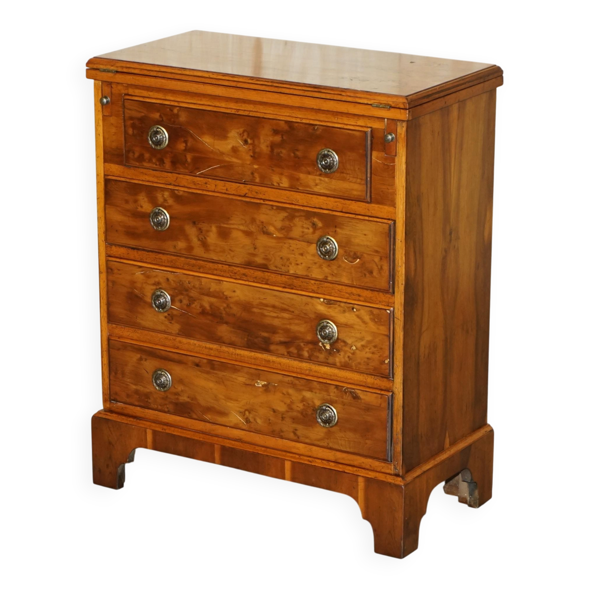 Vintage walnut commode with sliding top in Butler style.