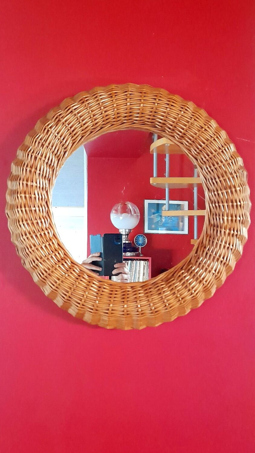 Rattan mirror 60s 47cm