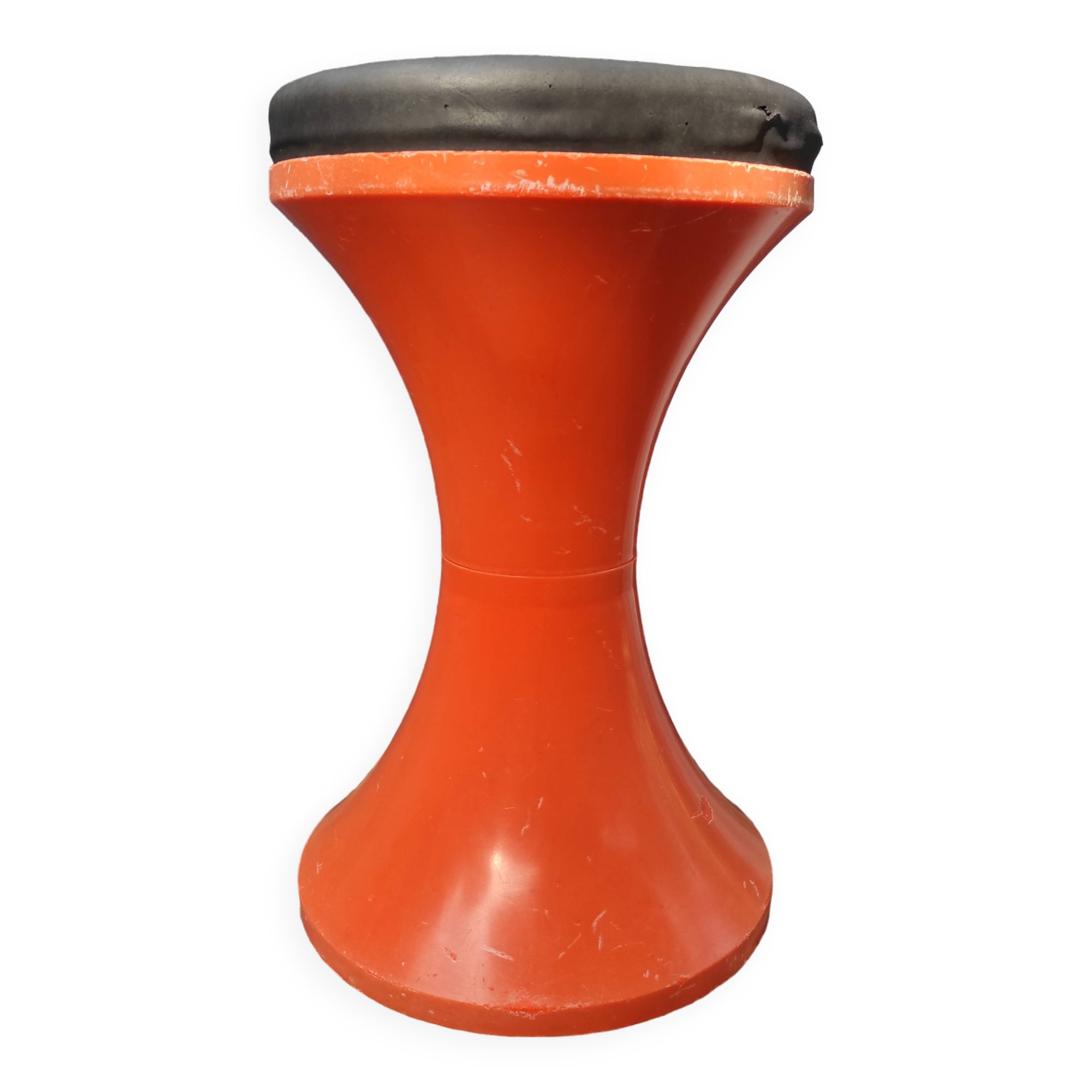 Stamp vintage orange 70's tamtam stool with black foam pad