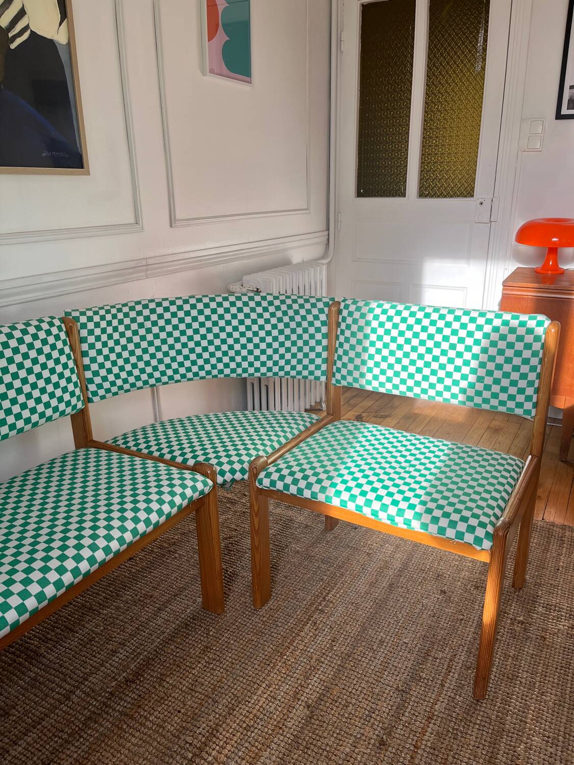 Vintage pine corner bench dining area