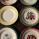 Set of 6 mismatched Art Deco red green yellow dinner plates Digoin