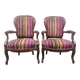 Paire de fauteuils Louis Philippe en velours rayé multicolore