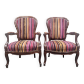 Paire de fauteuils Louis Philippe en velours rayé multicolore