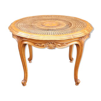 Table basse en bois et cannage