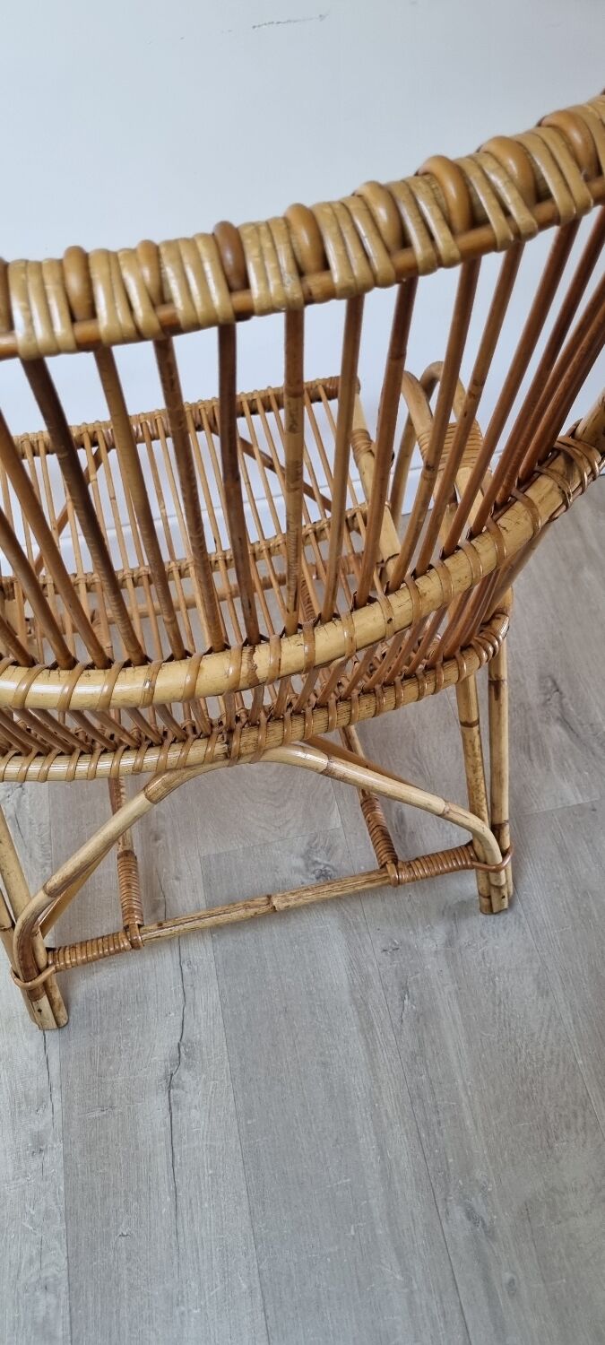 Large vintage rattan armchair