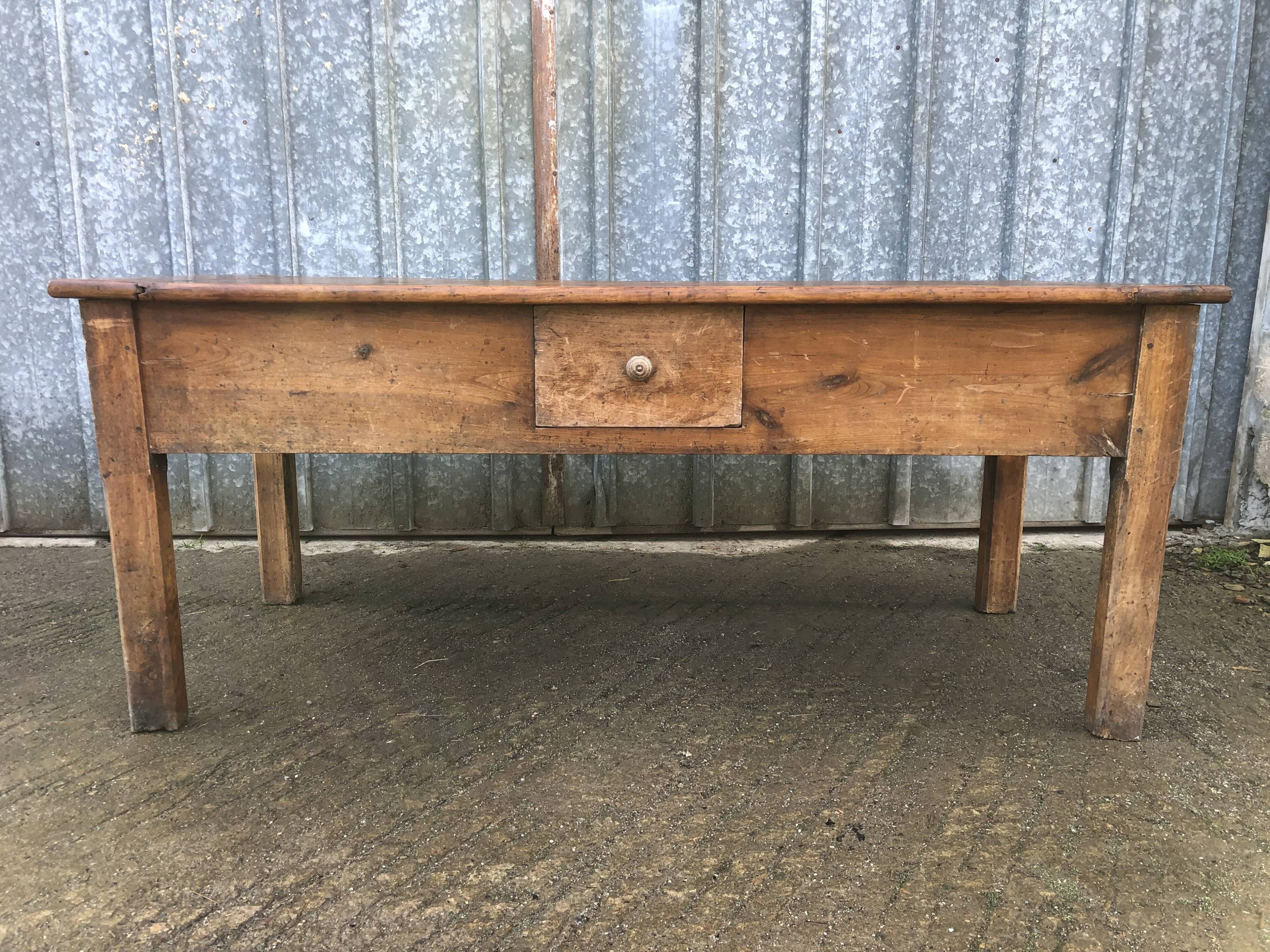 Antique Rustic Solid Cherry Farmhouse Table with 3 Drawers and 1 Pull Out