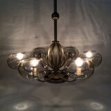 Art Deco chandelier in metal and tinted glass