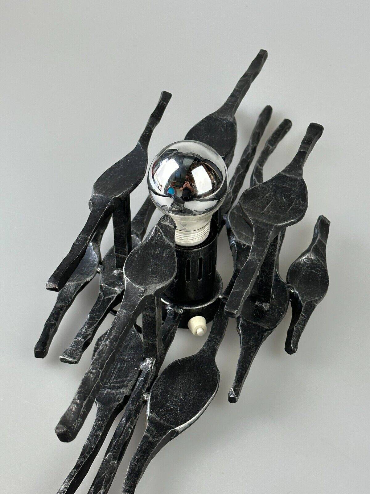 60's 70's brutalist wall lamp iron & glass wall sconce design