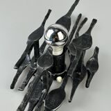 60's 70's brutalist wall lamp iron & glass wall sconce design