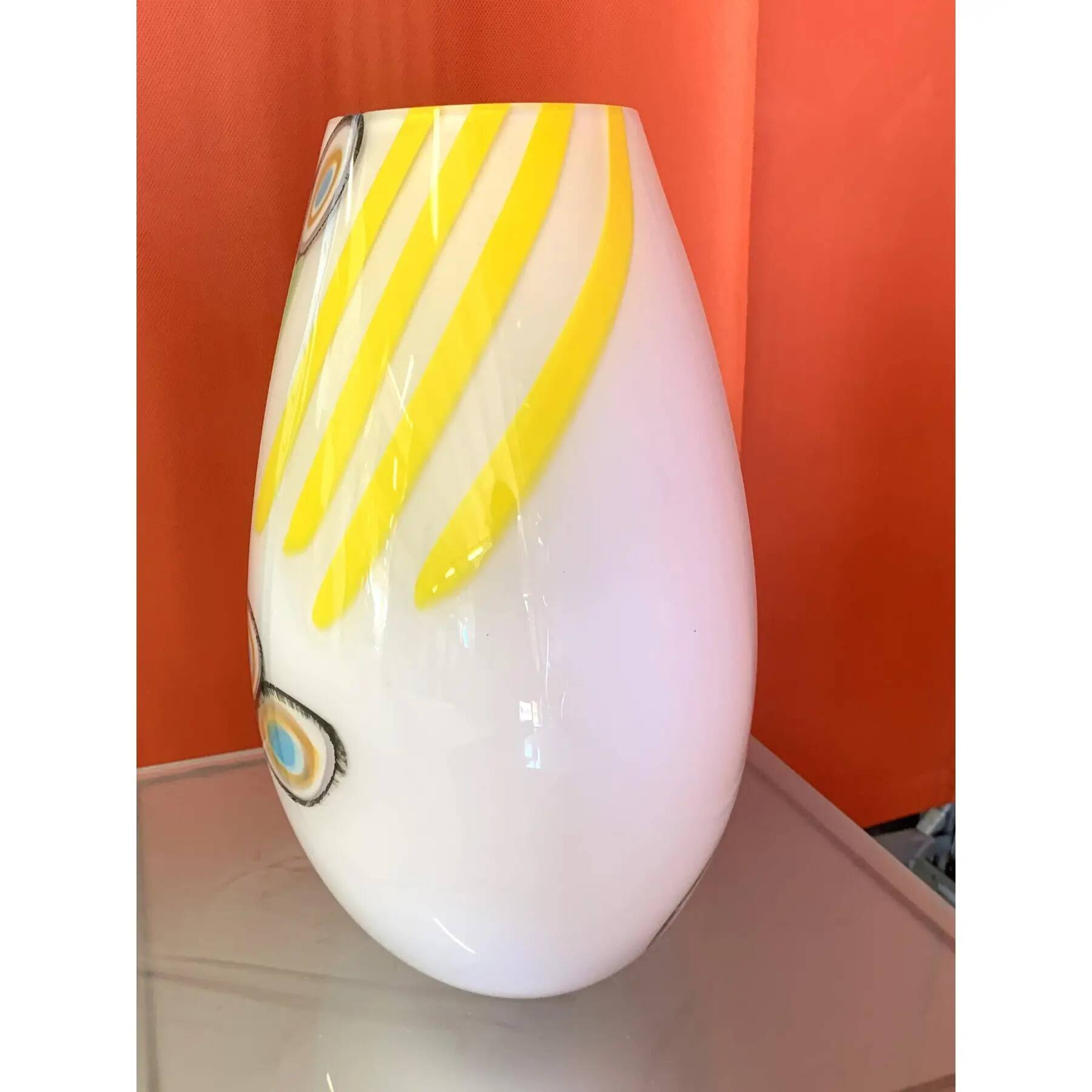 Milky-White Murano Glass Style Table Lamp Featuring a Multicoloured Reeds Vase