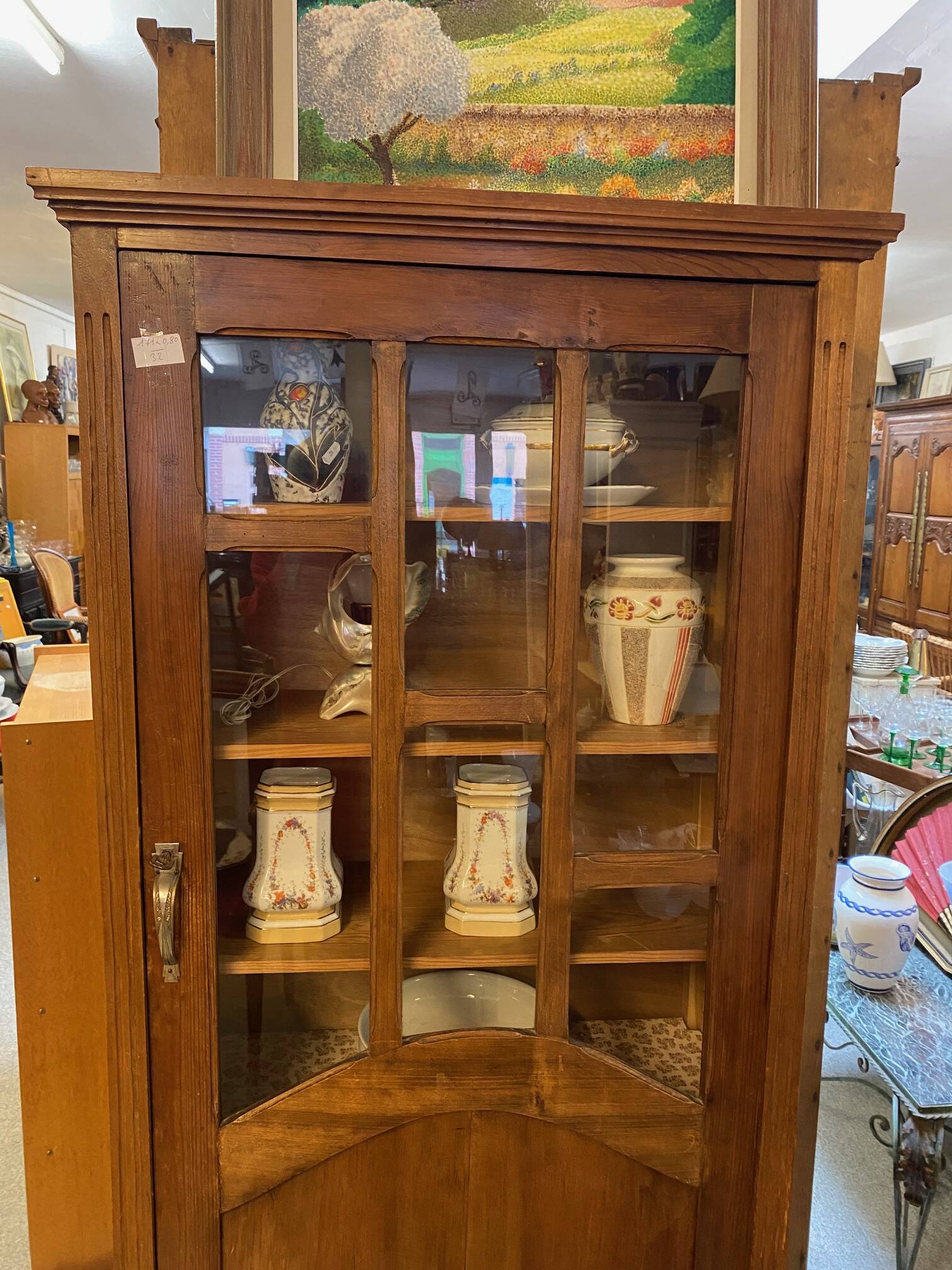 1940s school library in light oak with glass door and shelves