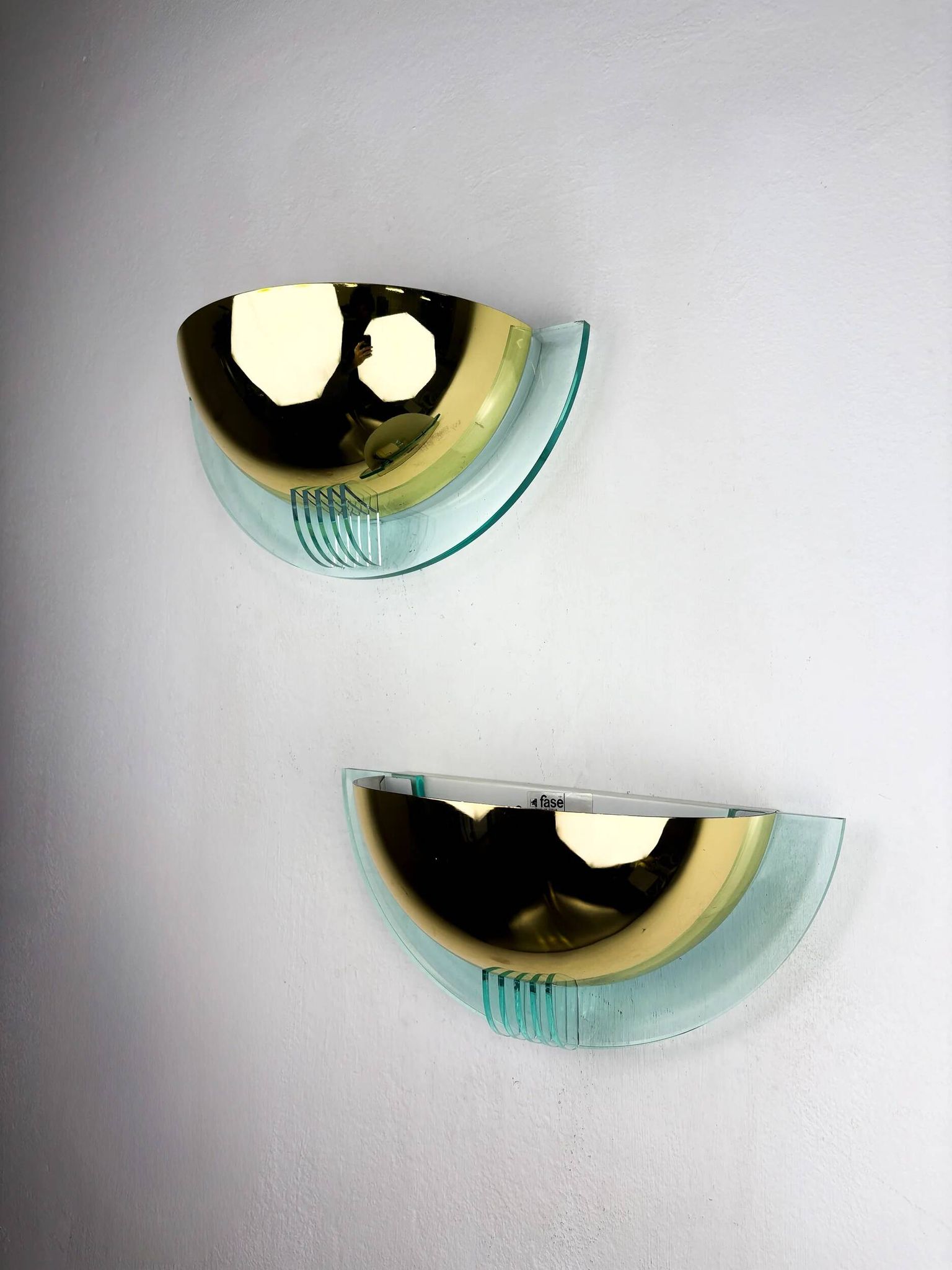 Pair of modernist design half moon wall lamps by Fase, Spain, 1980s