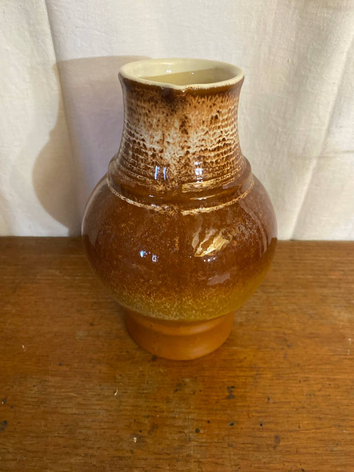 Antique strehla ceramic pitcher brown beige white interior vintage