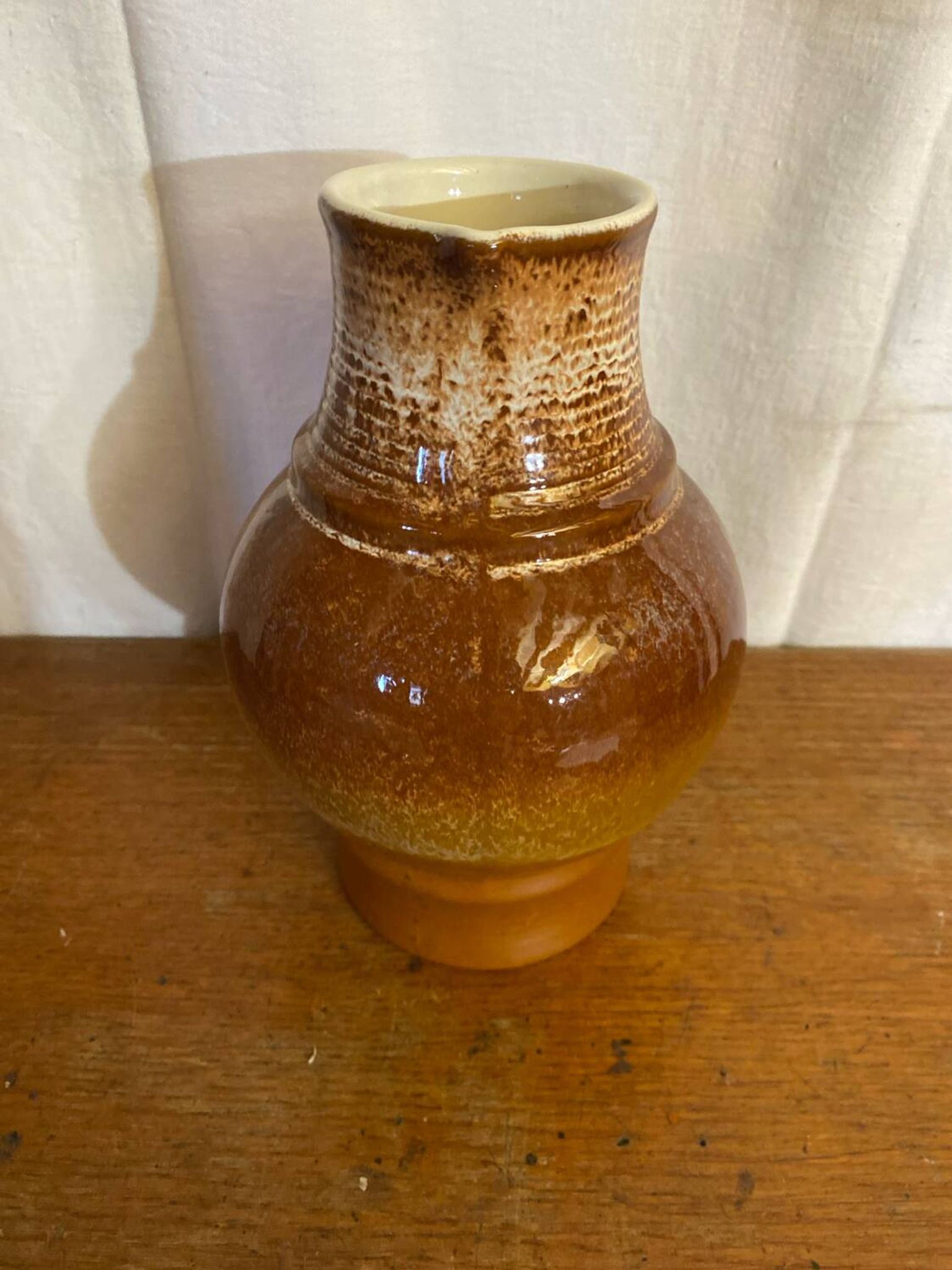 Antique strehla ceramic pitcher brown beige white interior vintage