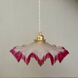 Vintage lace lampshade pendant light in pink frosted glass