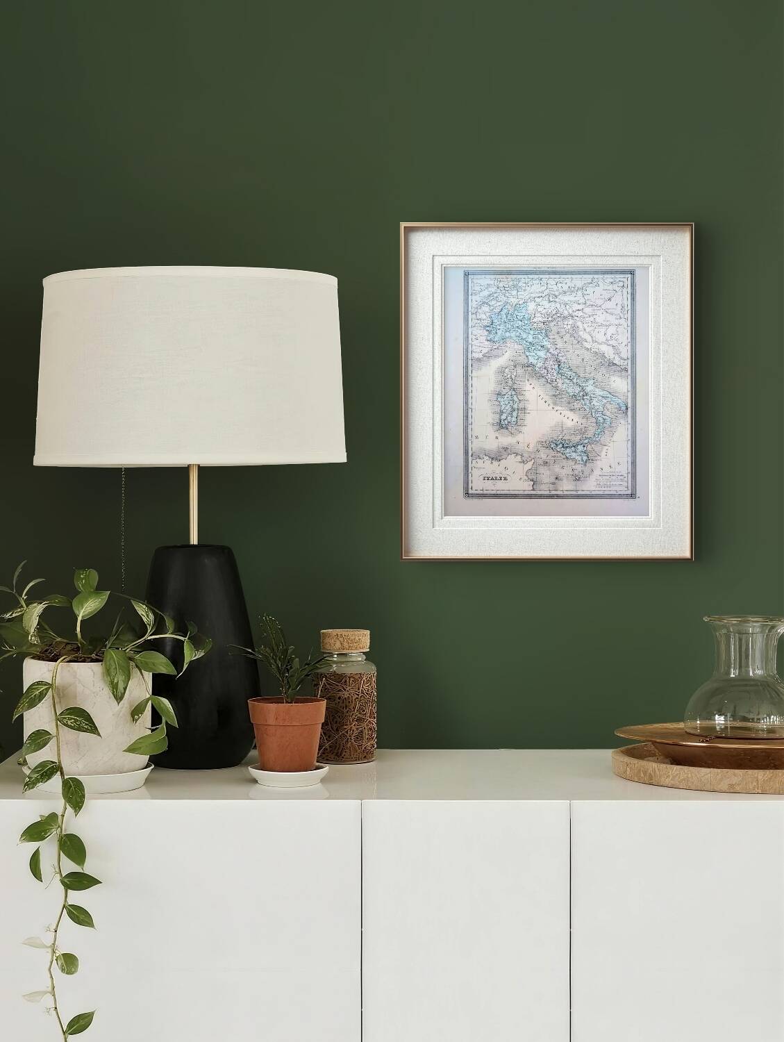 Italy, old map, printed in 1852.