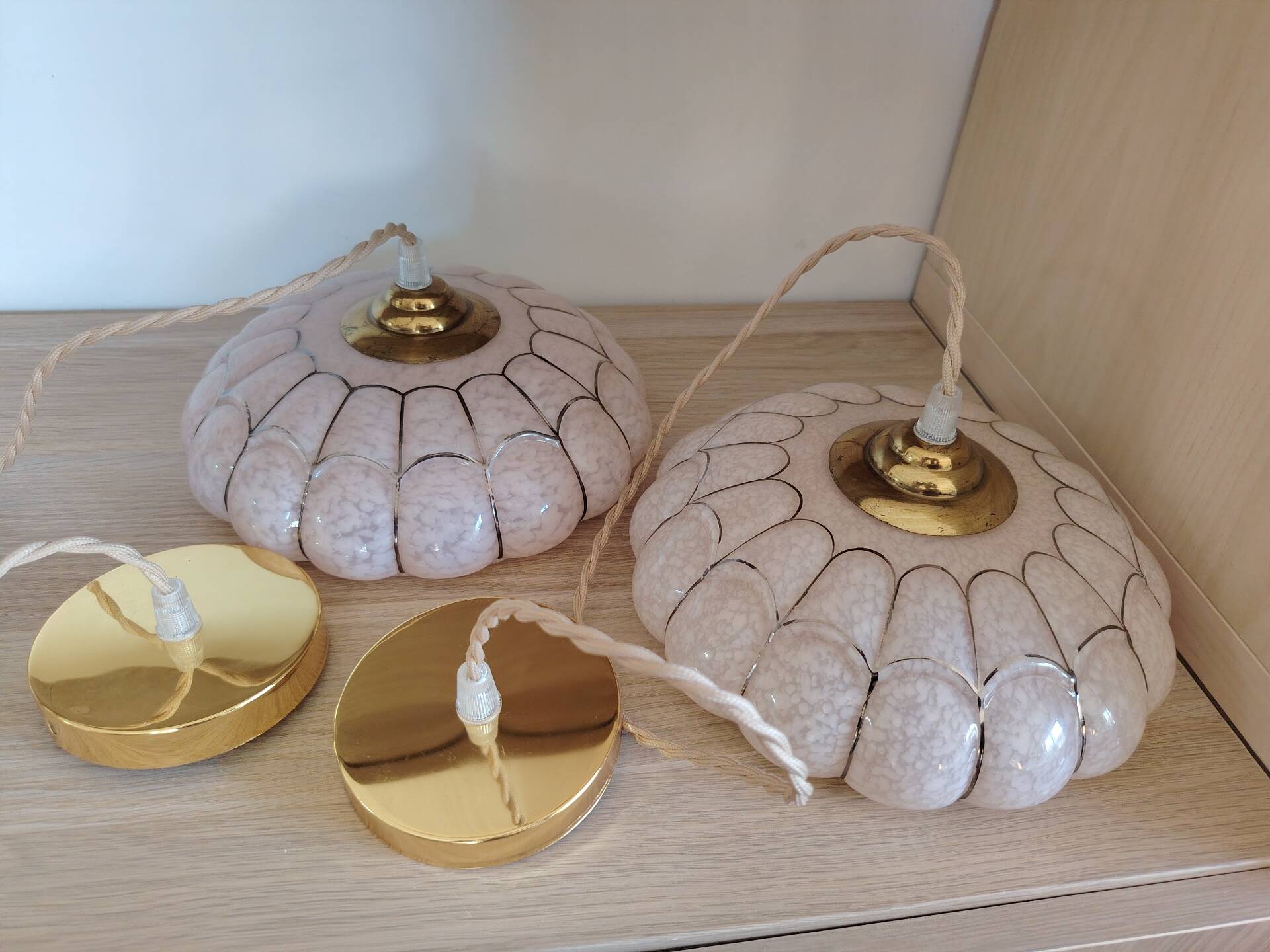 Art Deco pink glass suspensions from Clichy