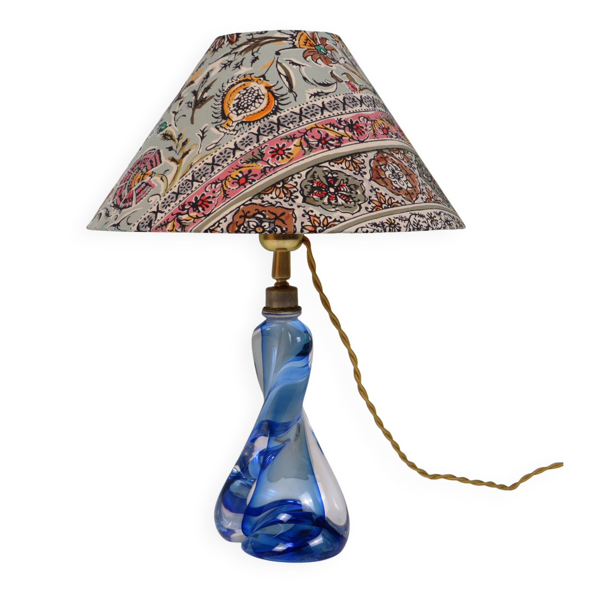 Vintage blue crystal table lamp Val Saint Lambert (unsigned)