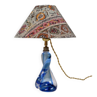 Vintage blue crystal table lamp Val Saint Lambert (unsigned)