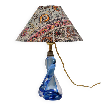 Vintage blue crystal table lamp Val Saint Lambert (unsigned)