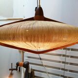 Sisal Ufo pendant lamp and vintage teak by Temde Leuchten