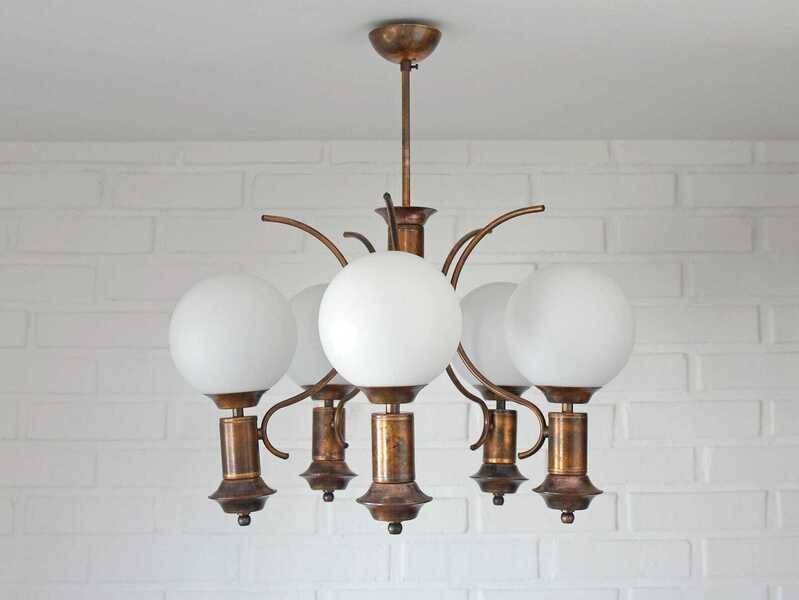 Vintage Copper Pendant Lamp / Hanging Light / Colonial Chandelier 1970's