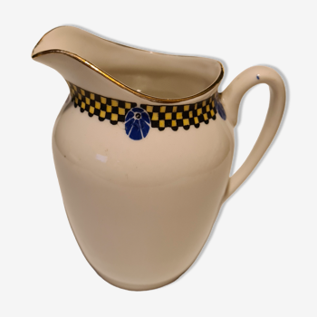 Limoges porcelain milk jug with yellow and blue geometric frieze pattern