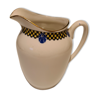 Pot à lait porcelaine de limoges motif frise géométrique jaune et bleu