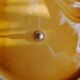 Old lemon-shaped cheese dish, vintage yellow ceramic brass handle 70s