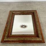 Old mirror in oak and gilded wood early 20th century beveled glass