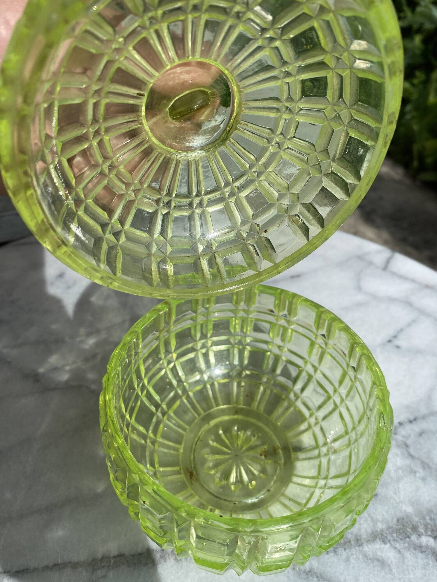 Vintage Glass Bonbonnière from Ouraline – Art Deco Style - Fluorescent