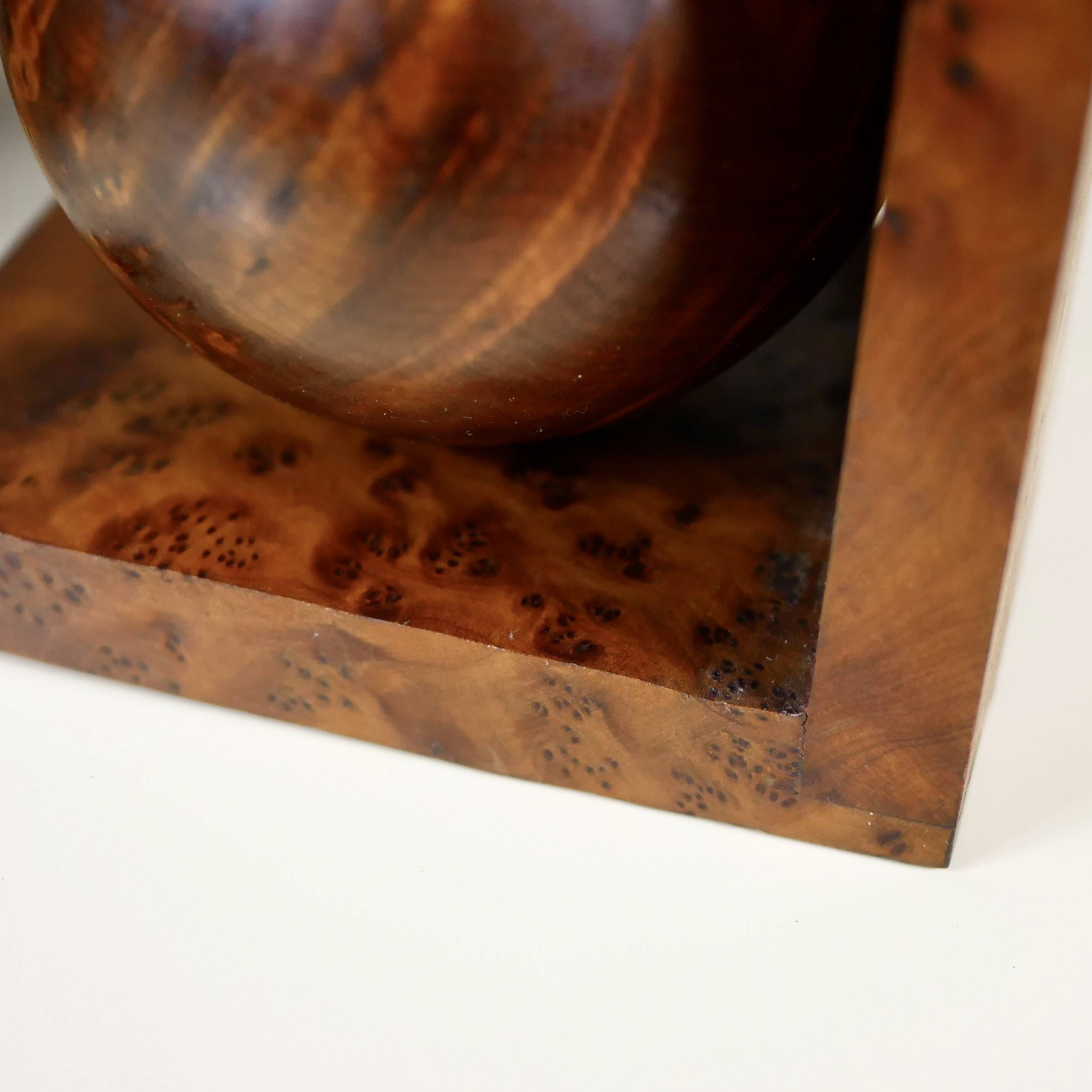 Pair of Art Deco bookends in cedar burl, France, 1930
