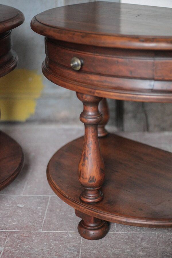 Paire de table de nuit bois arrondies, table de chevet, bout de canapé