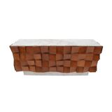 Brutalist Style Sideboard In Solid Wood and Siena Marble