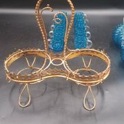 Cabaret Portieux liqueur service with 10 blue and clear glasses.