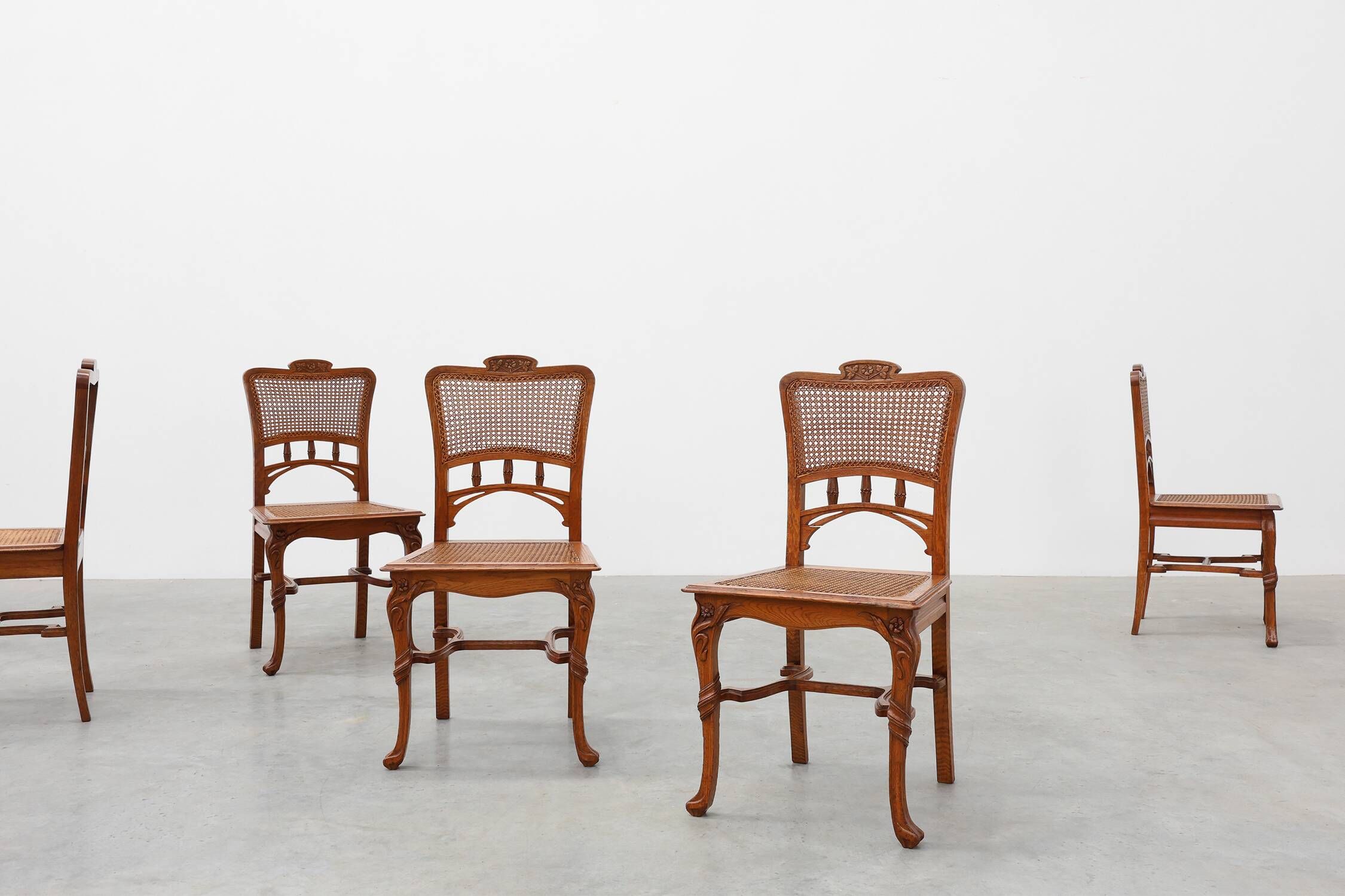 Set of 6 art nouveau dinner chairs in the manner of Victor Horta, Belgium