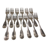 12 fourchettes à gateaux métal argenté orfèvre Cailar Bayard coquille