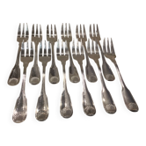 12 silver-plated metal cake forks by silversmith Cailar Bayard, shell design
