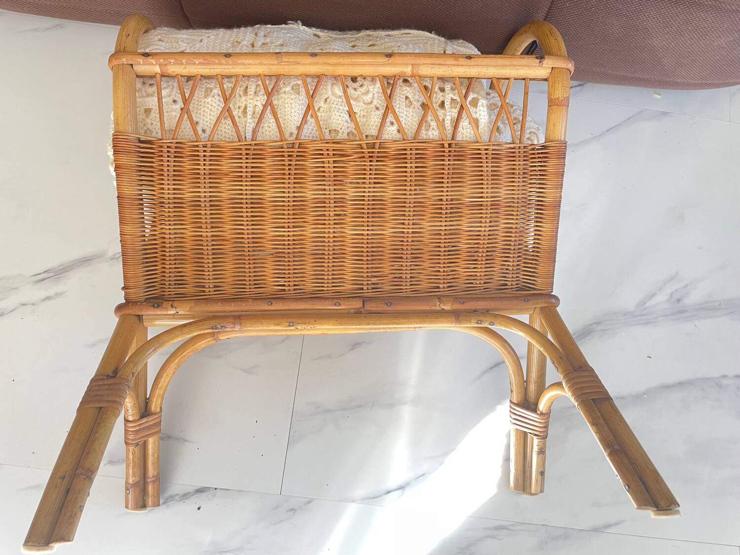 Old rattan magazine rack from the 70s
