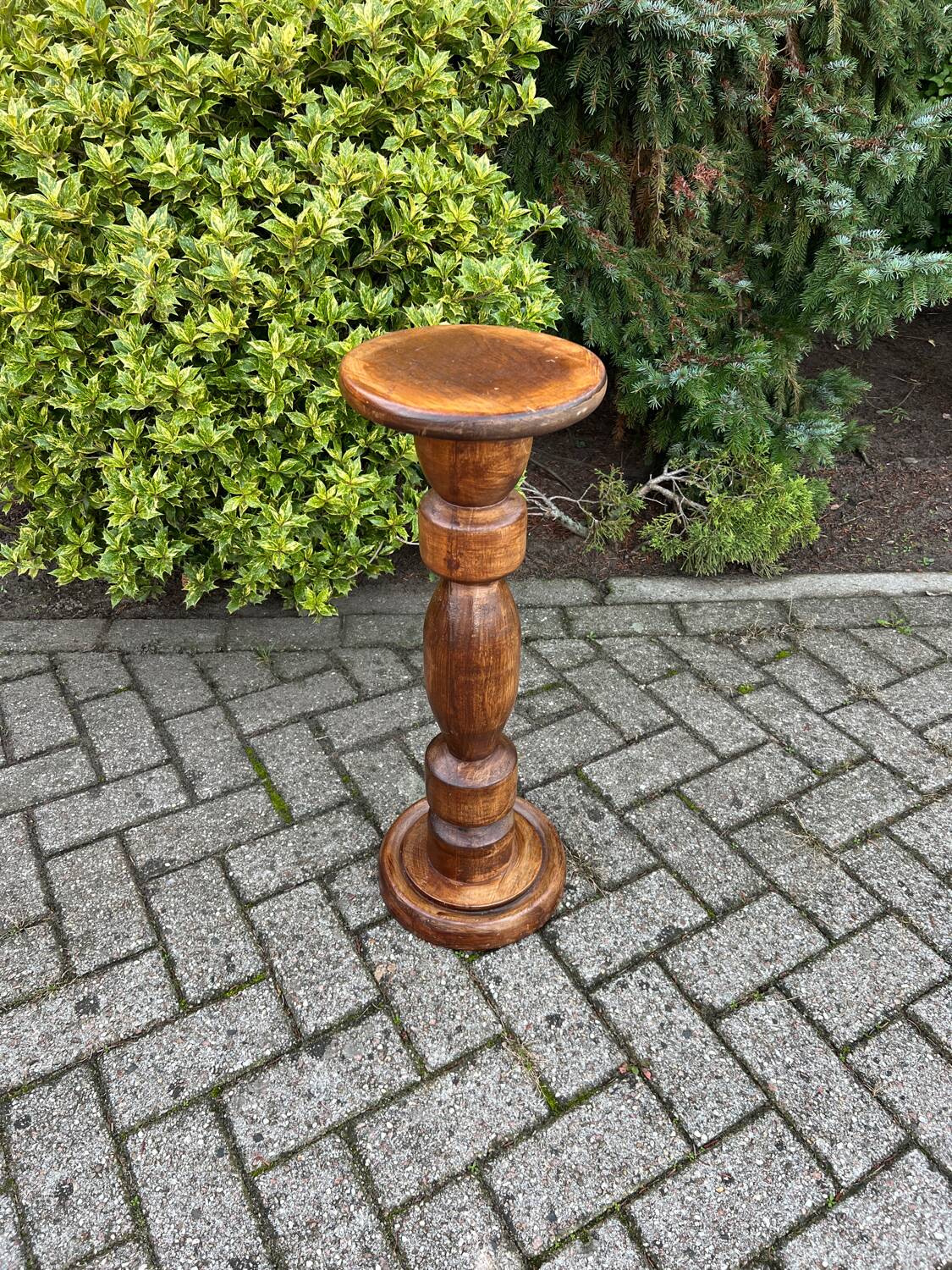 Vintage Wooden Plant Table, Tall Pedestal Side Table, Farmhouse Interior Style, Mid Century Furniture