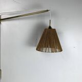 Midcentury extendable brass wall mount with cocoon and sisal shade Lars Schioler, 1960s