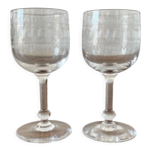 2 antique white wine glasses in crystal frieze engraved XIXth