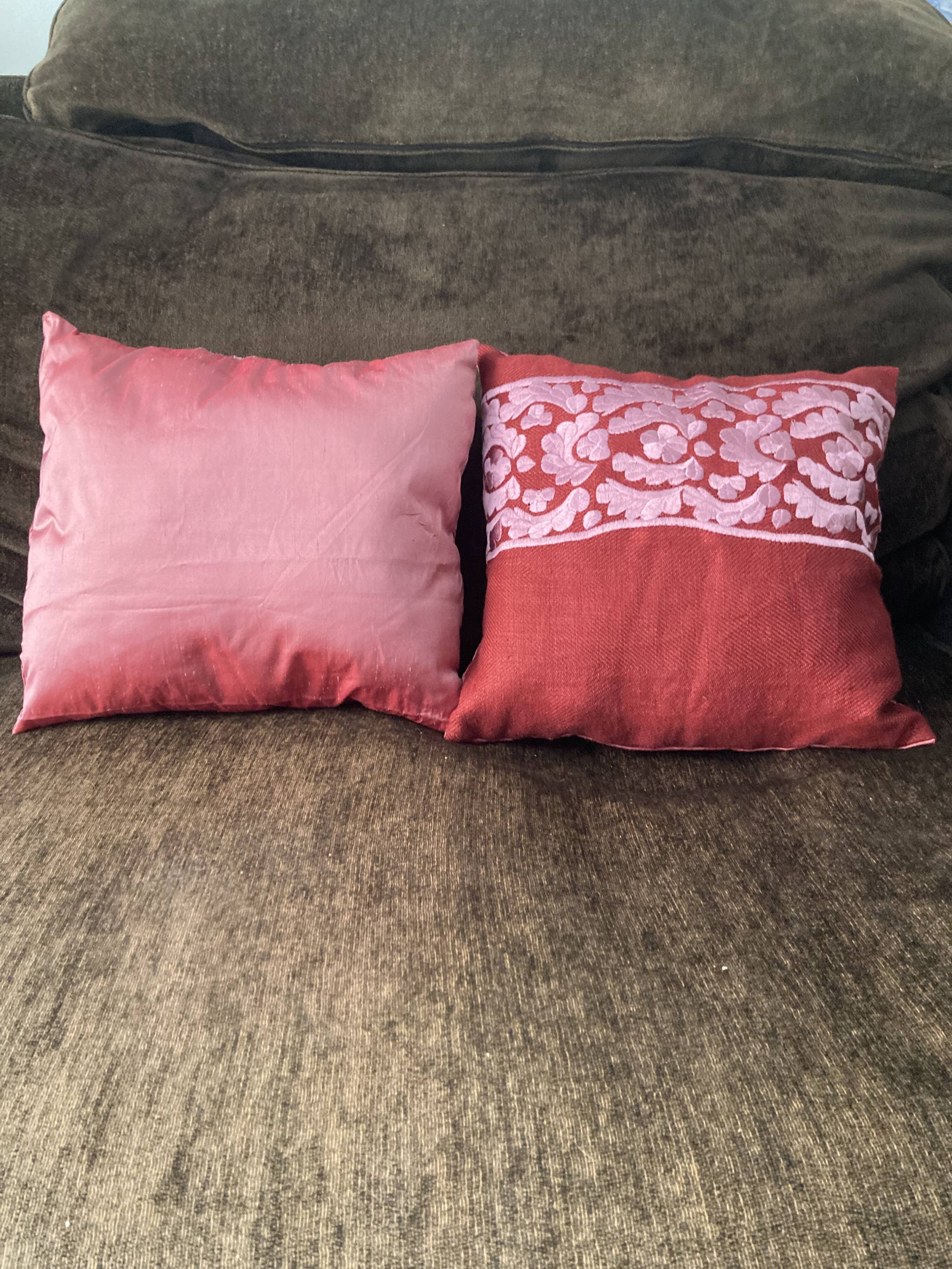Bohemian style cushions in wild silk and embroidery