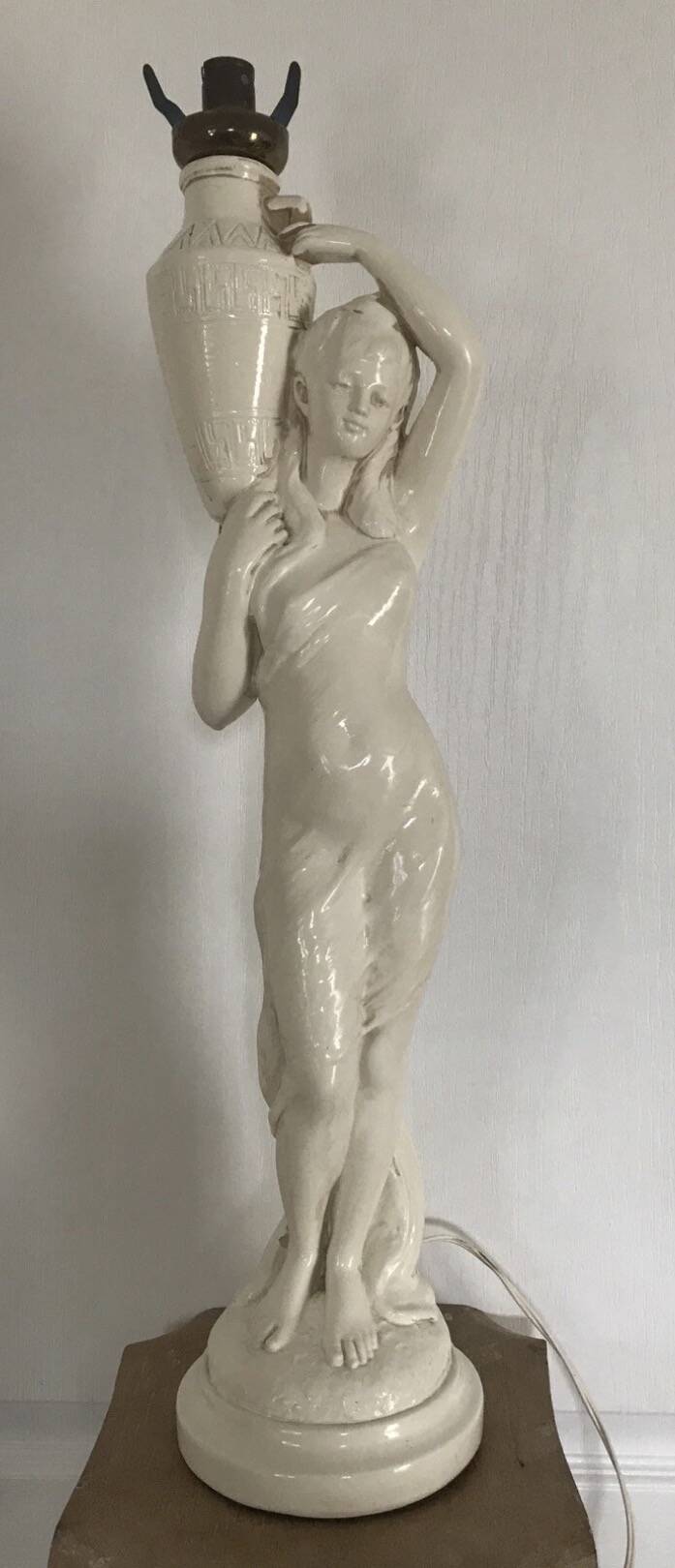 Glazed Ceramic Lamp Base for Women, signed