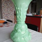 Set of 2 light green opaline glass vases SAINT LOUIS