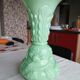 Lot de 2 vases en verre opalin vert clair SAINT LOUIS