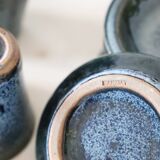 Serving of 6 cups and under cups in stoneware, Manziat, vintage