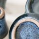 Serving of 6 cups and under cups in stoneware, Manziat, vintage
