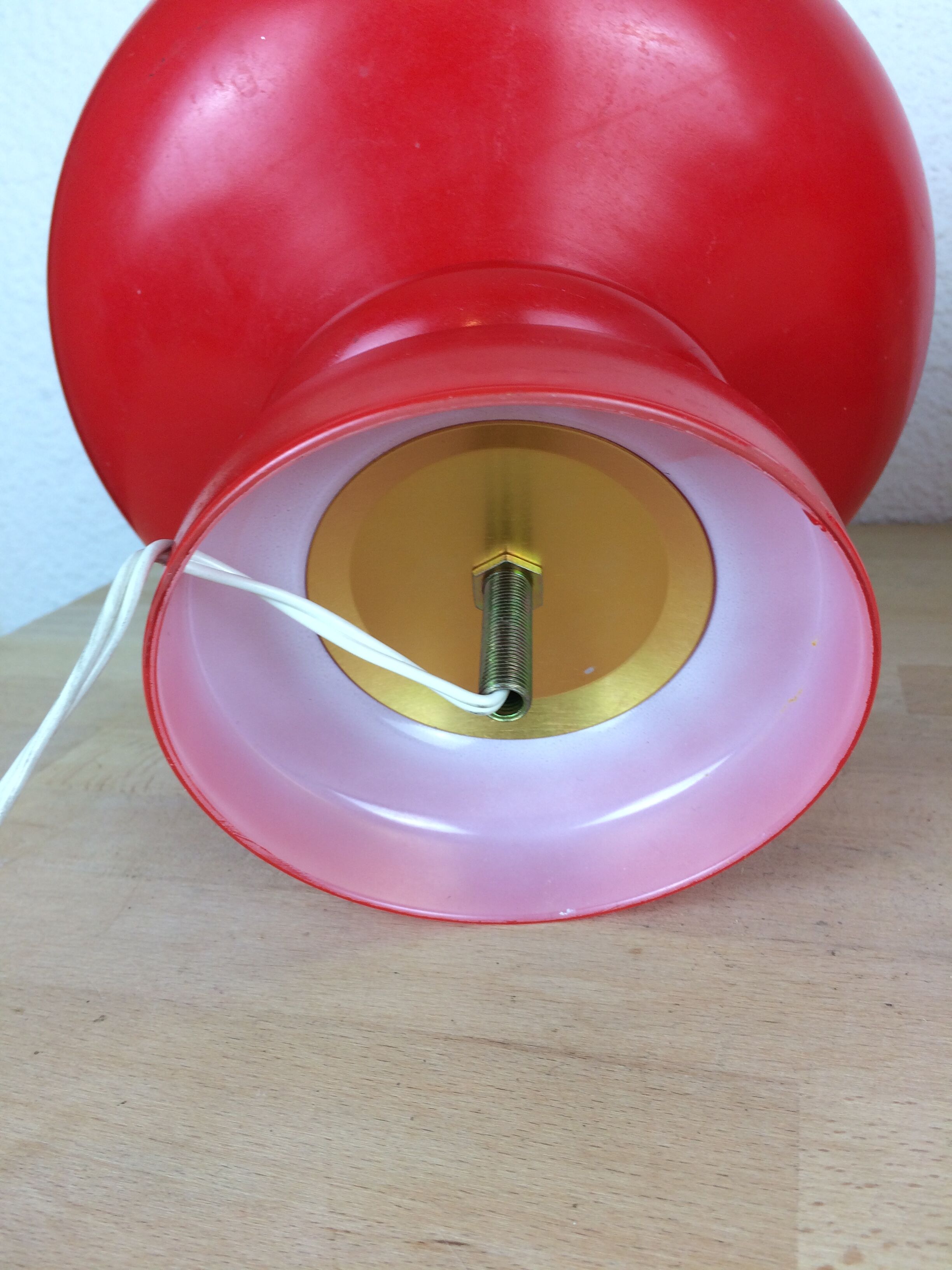 Pair of mushroom lamps red glass space age, 70s